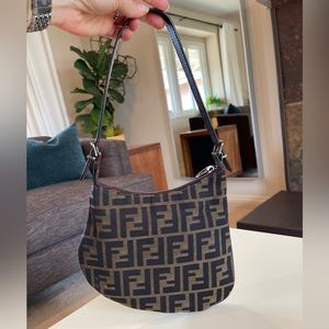 Authentic Vintage Fendi Zucca Canvas Mini Oyster Shoulder Bag